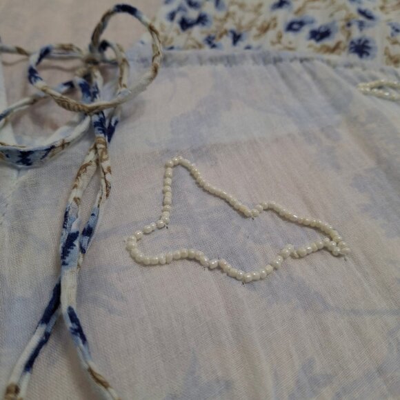 Boho Peasant Dress Beachy Ruffles Size L Beaded Empire Waist ¾ Riffled Sleeves - Picture 6 of 12